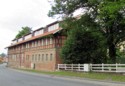 Half-timbered brick building